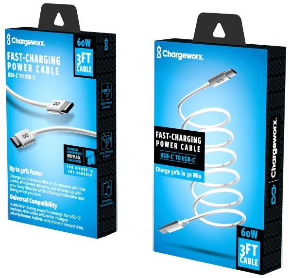 3 ft USB C to C Cable, 480 mbps-60W, CHA-CX4639WH