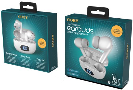 True Wireless Earbuds with LCD Indicator, White, C